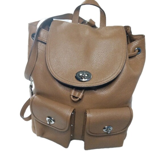 Coach Handbags - Coach Turnlock Rucksack 37582 Backpack Brown Pebble Leather Bag Retail $398